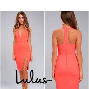 Lulus coral front slit zip up midi dress